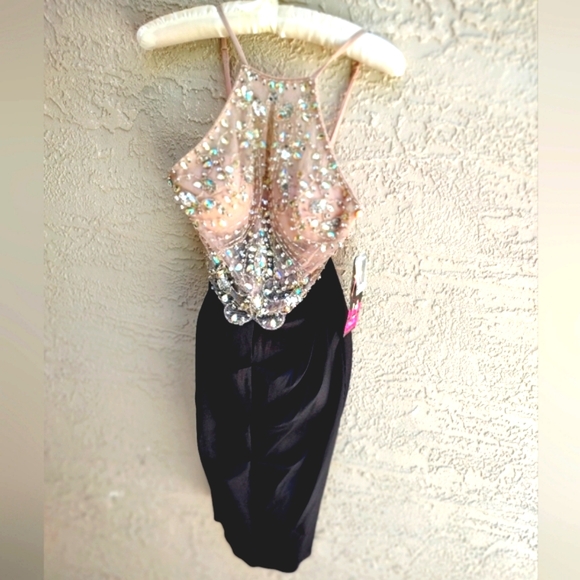 Blondie nights sheer netted rhinestone dress - Picture 3 of 11